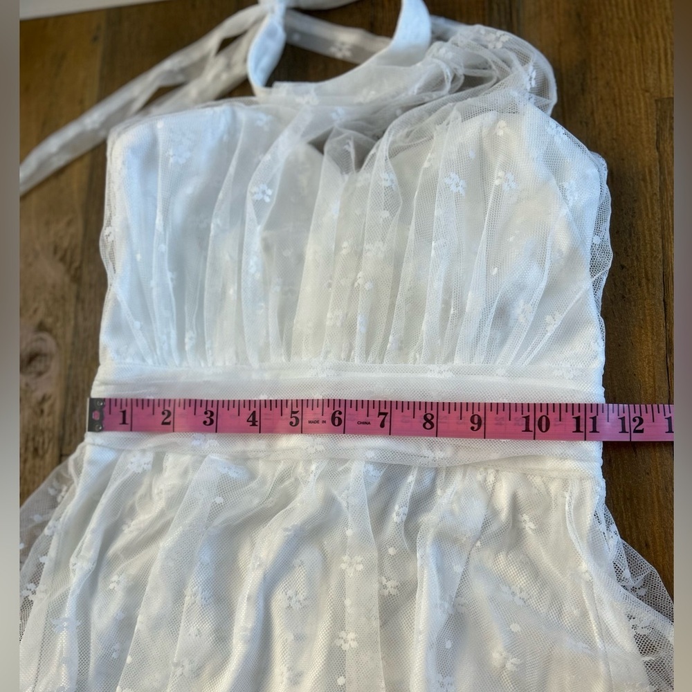 LULUS Positively Precious White Floral Mesh Tiered Halter Midi Dress A-line - Picture 8 of 10